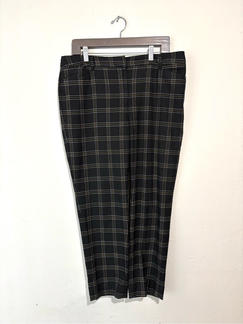 White House Black Market The Slim Ankle Trouser Pants Black Marigold Plaid 12